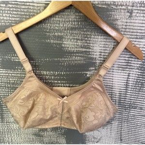 Bali Bra 34DD Double Support Wire-Free Bra beige floral full coverage comfort